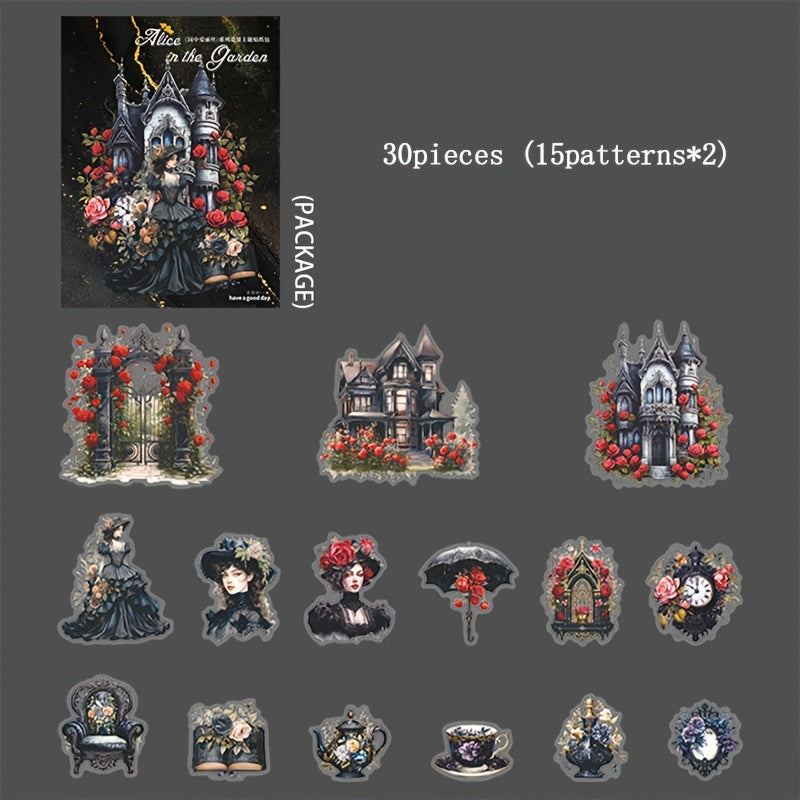 30pcs Alice Alien Figure Sticker Bag Diy Scrapbook Cup Stickers Waterproof