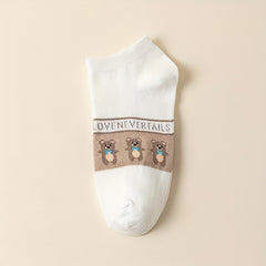 5 Pairs Cartoon Bear Print Socks Low Cut Women's Stockings