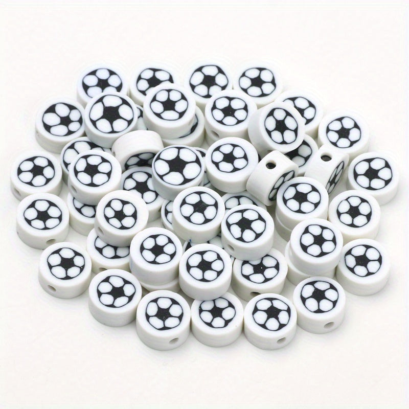 50pcs Football Pattern Soft Pottery Beads DIY Accessories