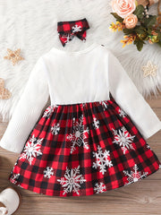 Toddler Girl Cotton Ribbed Plaid Dress & Headband Set
