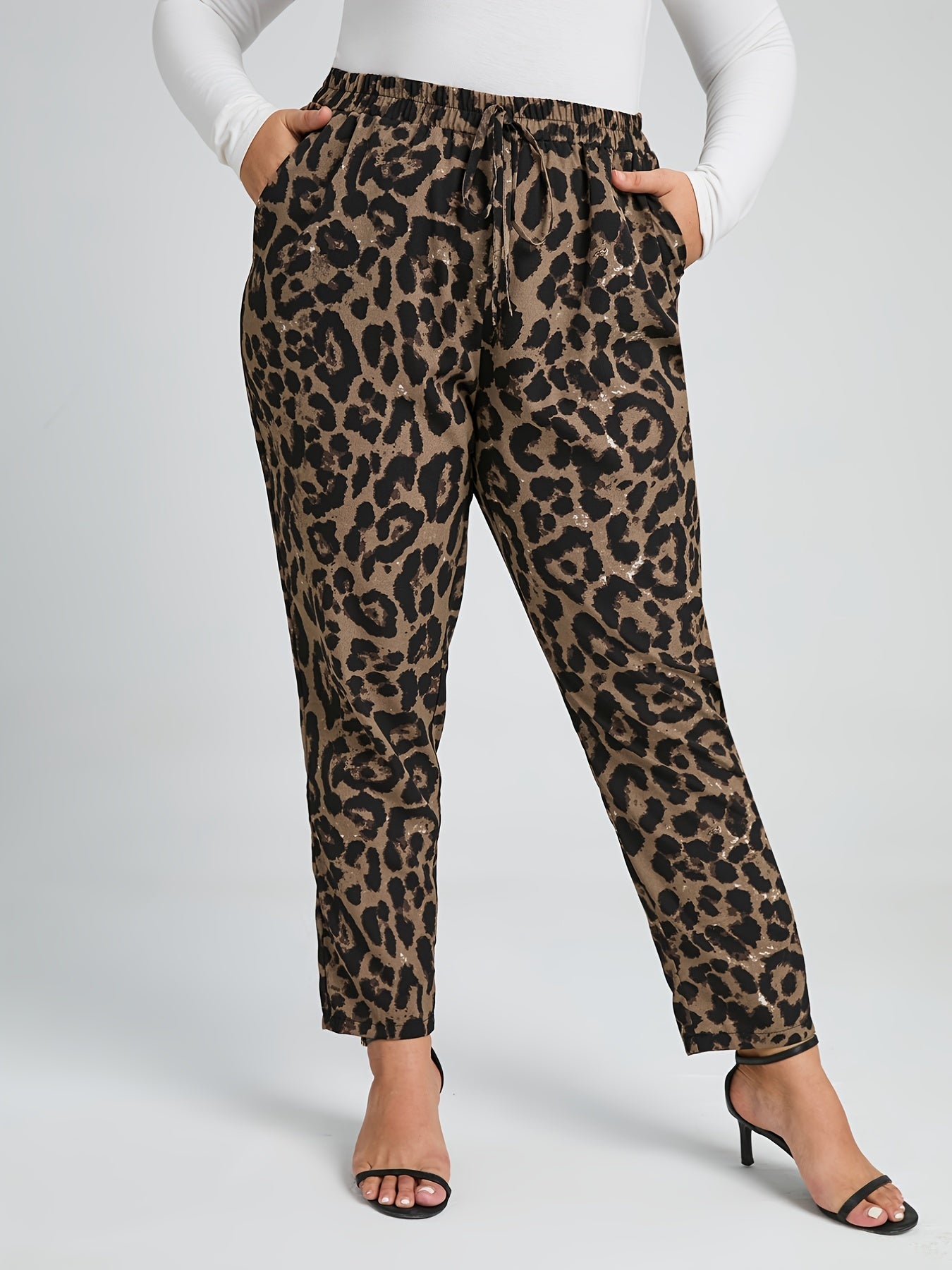 Leopard Print High Rise Cropped Pants Plus Size