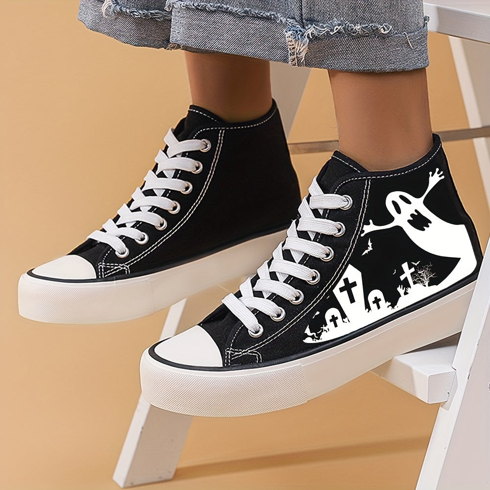 Halloween Grave & Ghost High Top Canvas Sneakers
