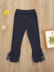 Girls Ruffle Mesh Trim Leggings With Bowknot