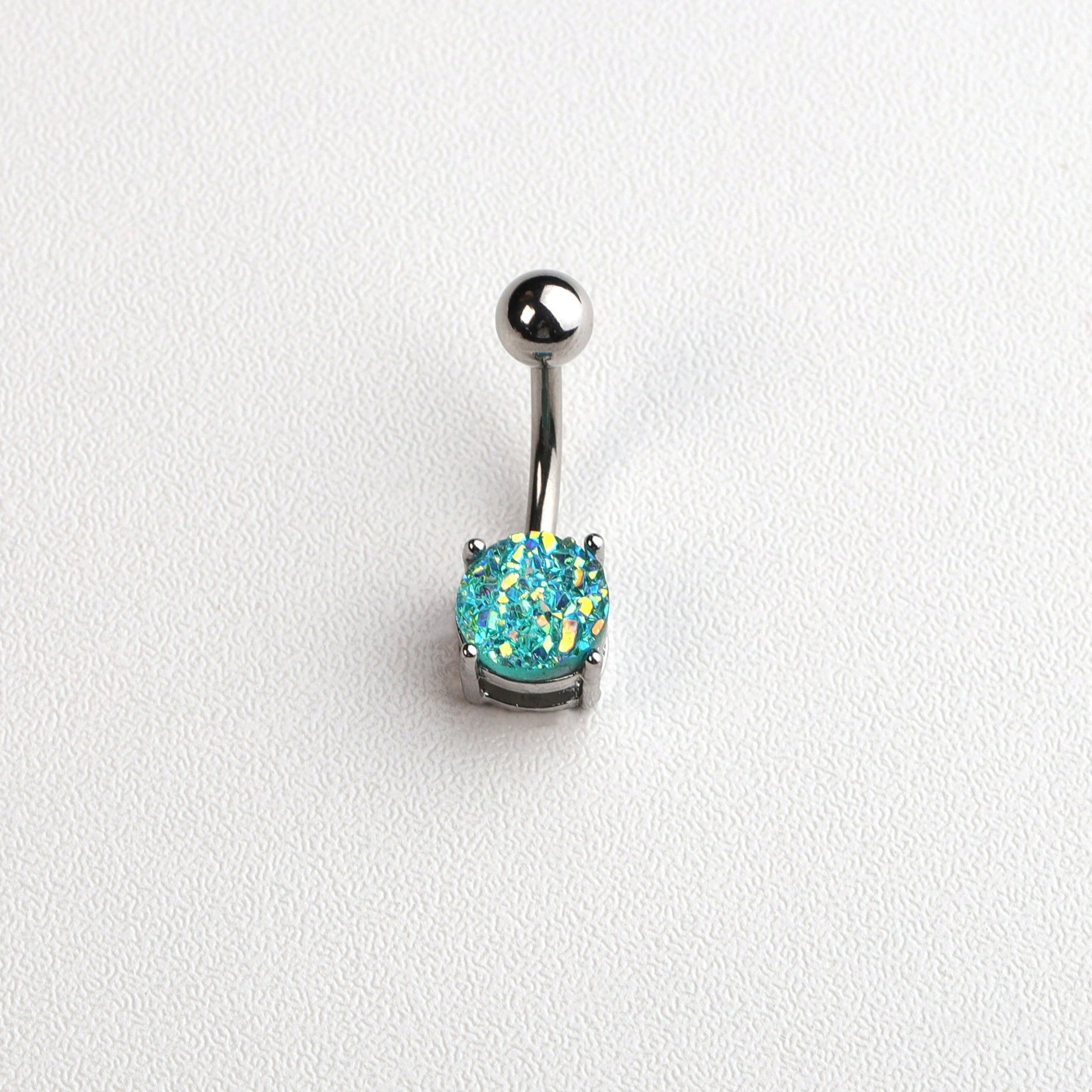 Stainless Steel Horseshoe Belly Button Ring with Zircon Inlay
