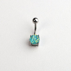 Stainless Steel Horseshoe Belly Button Ring with Zircon Inlay