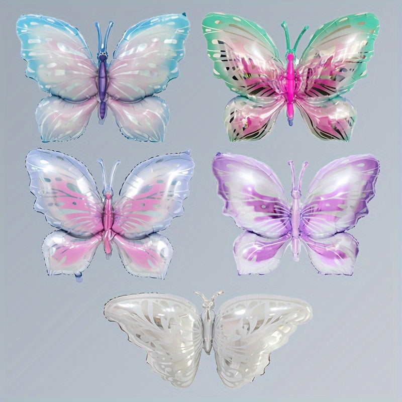 2pcs Butterfly Aluminum Film Balloon Set with Ribbon Straw