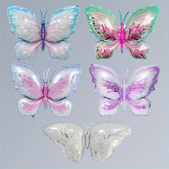 2pcs Butterfly Aluminum Film Balloon Set with Ribbon Straw