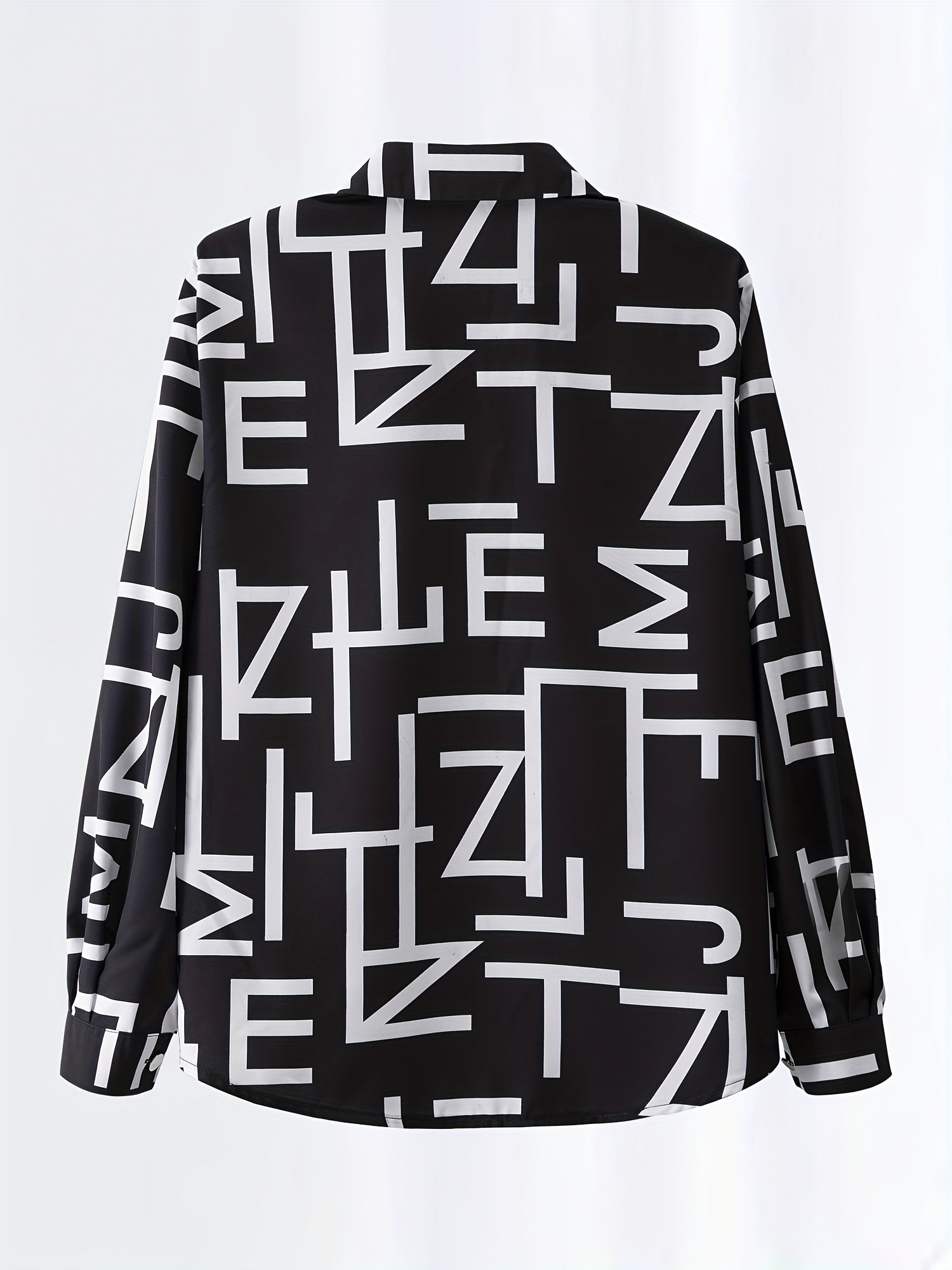  Letter Print Button Up Collar Blouse