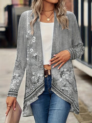  Floral Print Long Sleeve Open Front Cardigan