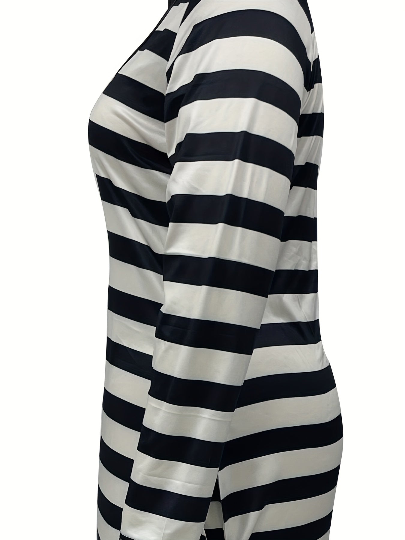  Stripe Print Long Sleeve Scoop Neck Maxi Dress With Pockets