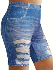  Denim Print High Rise Stretchy Skinny Shorts