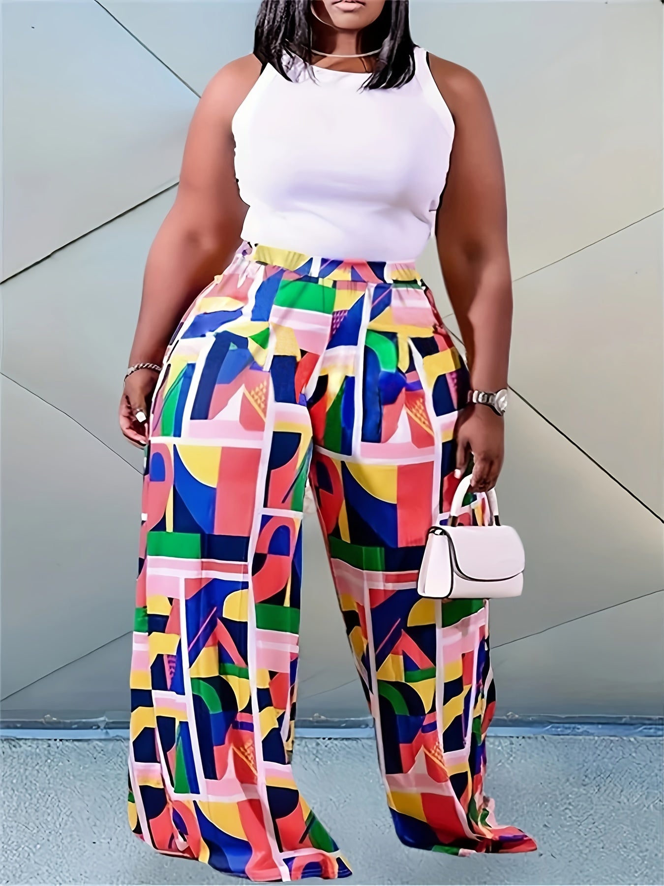  Geometric Print Wide Leg Pants