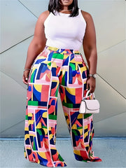  Geometric Print Wide Leg Pants