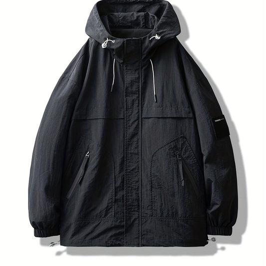 Men's Lightweight Hooded Windbreaker Jacket Casual Stand Collar Zip Up Coat