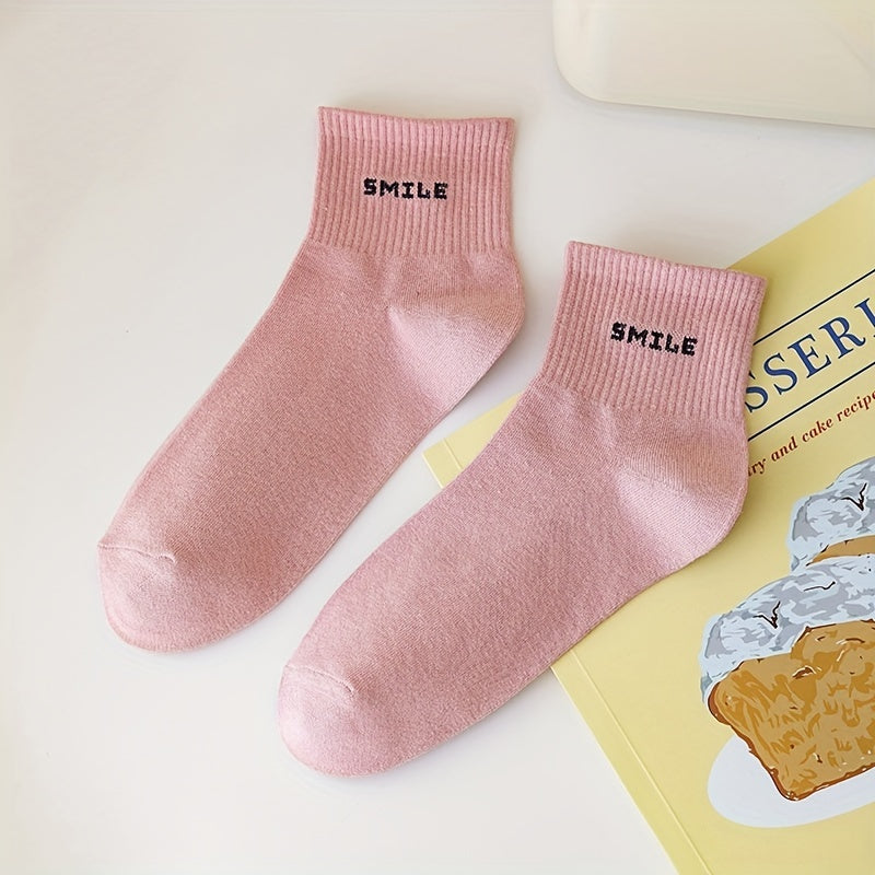 6 Pairs Letter Print Crew Socks for Women