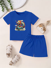 Toddlers Cartoon Dragon Pattern 2pcs Summer Clothing