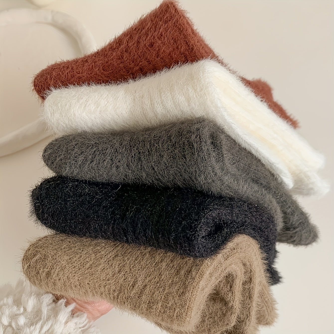 6 Pairs Fuzzy Socks Women's Mid Tube Stockings Warm & Cozy Solid Colors