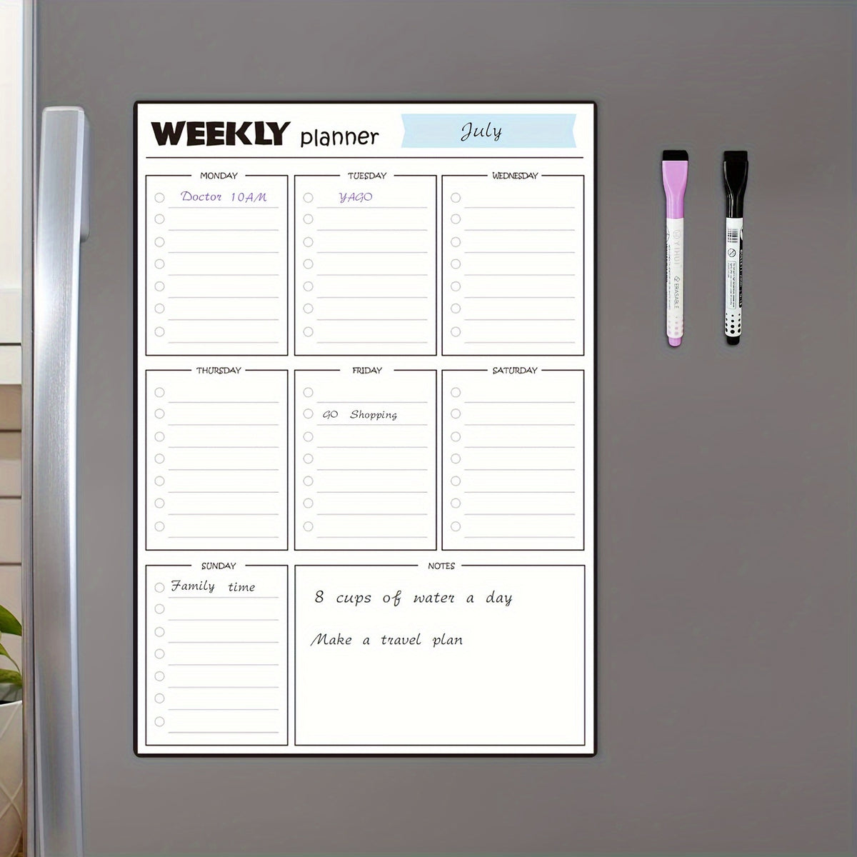 Magnetic Dry Erase Weekly Calendar Whiteboard For Fridge with Markers