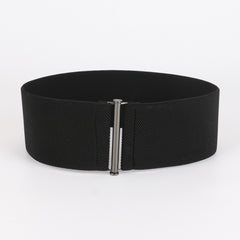 Women Elastic Waist Belt Metal Buckle Solid Wide Corset Belt