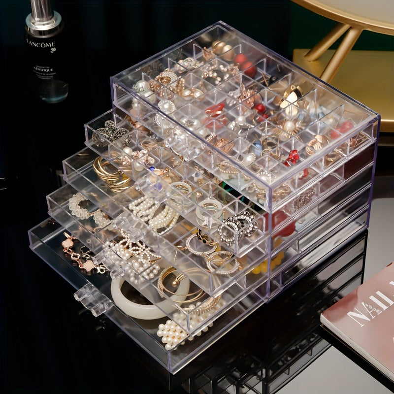 Earring Jewelry Storage Box Drawer Organizer Lattice Transparent Box