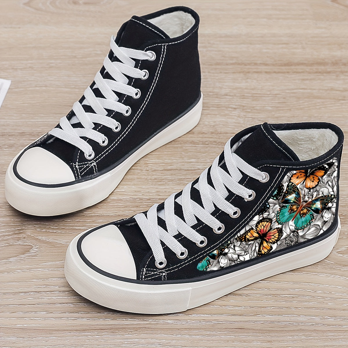 Girls High Top Butterfly Pattern Skate Shoes Non Slip Sneakers