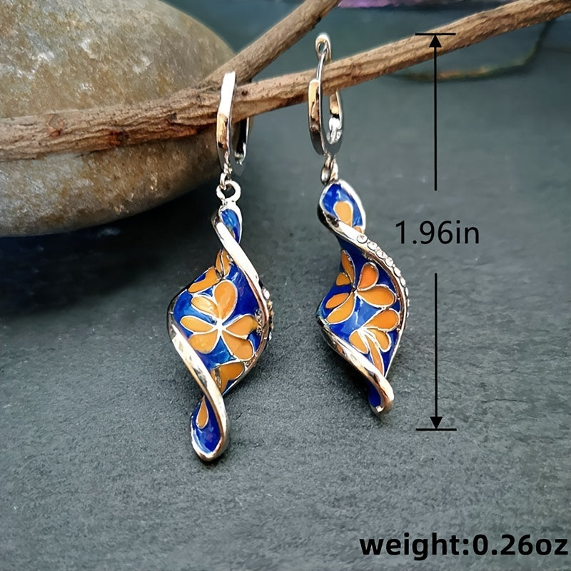 Boho Flower-shaped Drop Earrings with Zircon Pendant