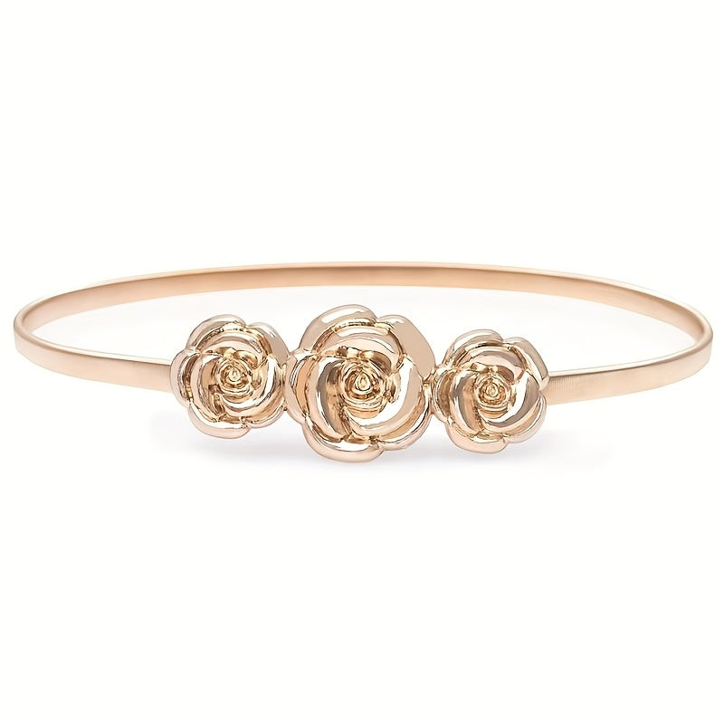 Alloy Rose Carved Waist Belt for Women Elastic Accessory