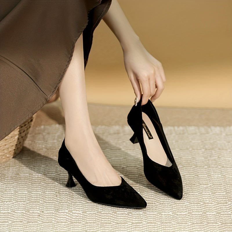 Women's Pointed Toe Kitten Heels Slip On Low Heels Office Work Shoes