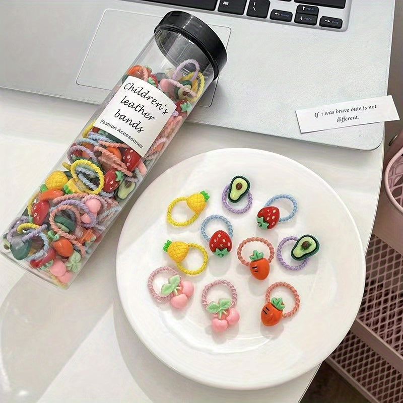 20pcs Cartoon Fruits Hair Tie for Girls Women