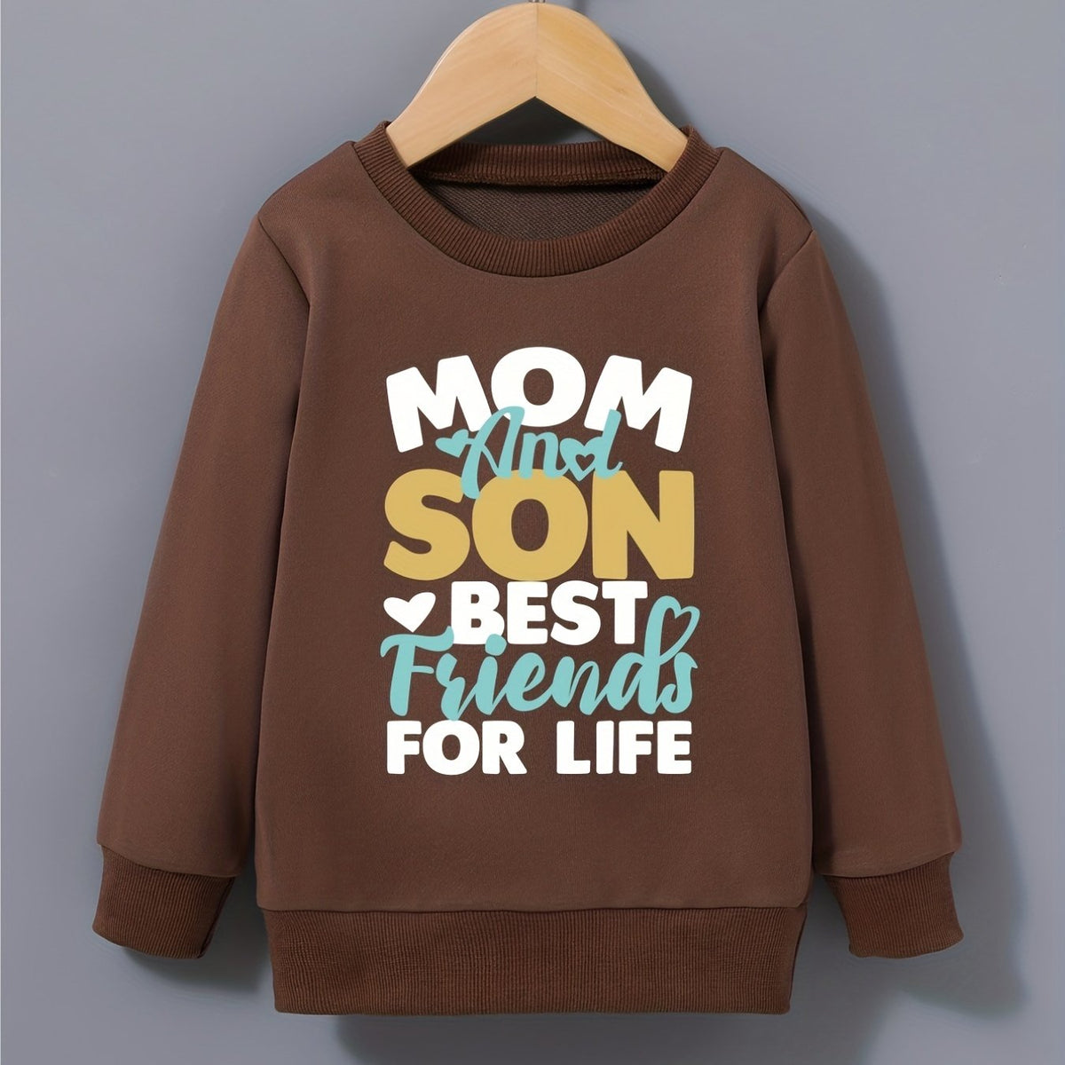 Boys Round Neck Sweatshirt Pullover MOM AND SON Print Casual Top