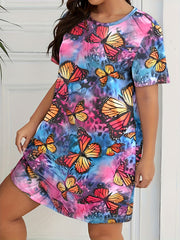  Tie Dye & Butterfly Print Tee Sleep Dress