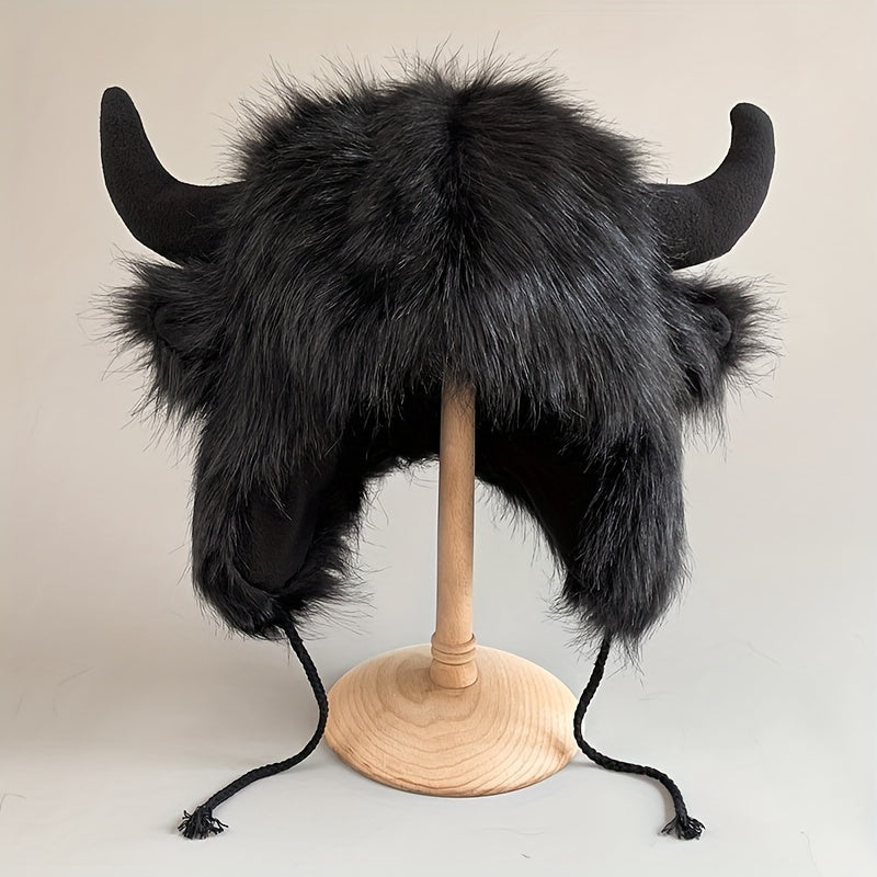 Men's Windproof Cow Horn Cap Winter Ear Protection