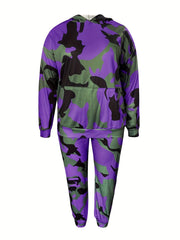 Women's Plus Camo Print Hoodie & Joggers Set