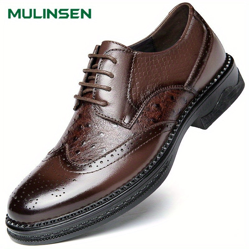 Men's Leather Brogue Oxford Shoes Lace up Formal Dress Shoes