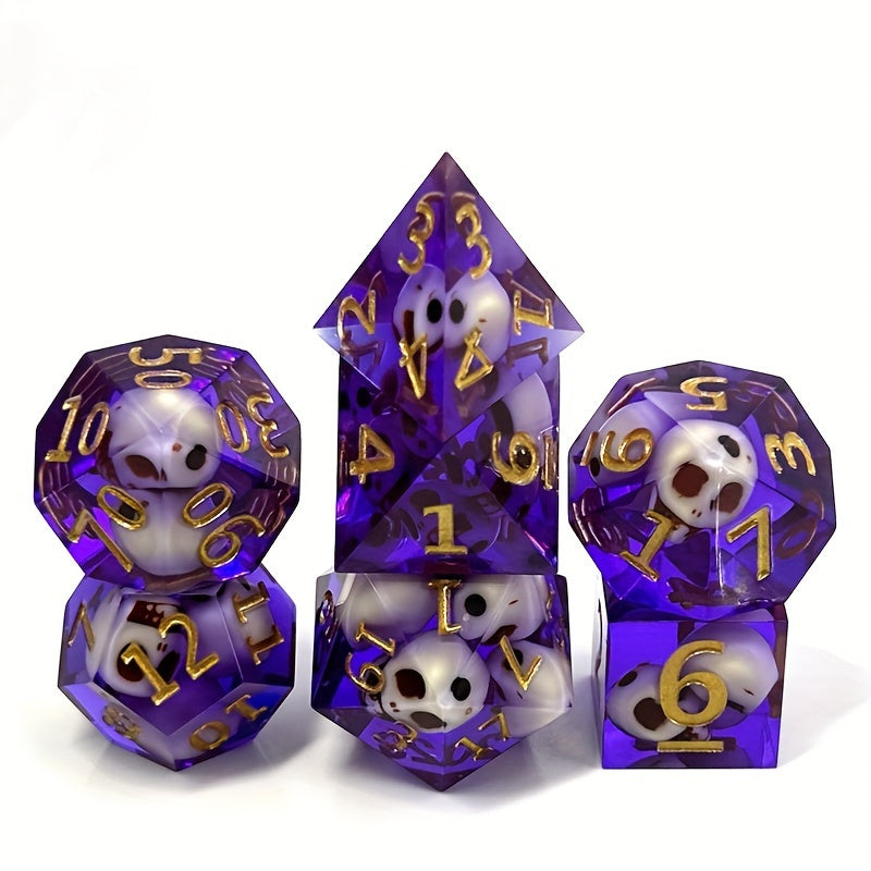 7pcs Resin Skull Dice Set Mini Dice With Golden Number