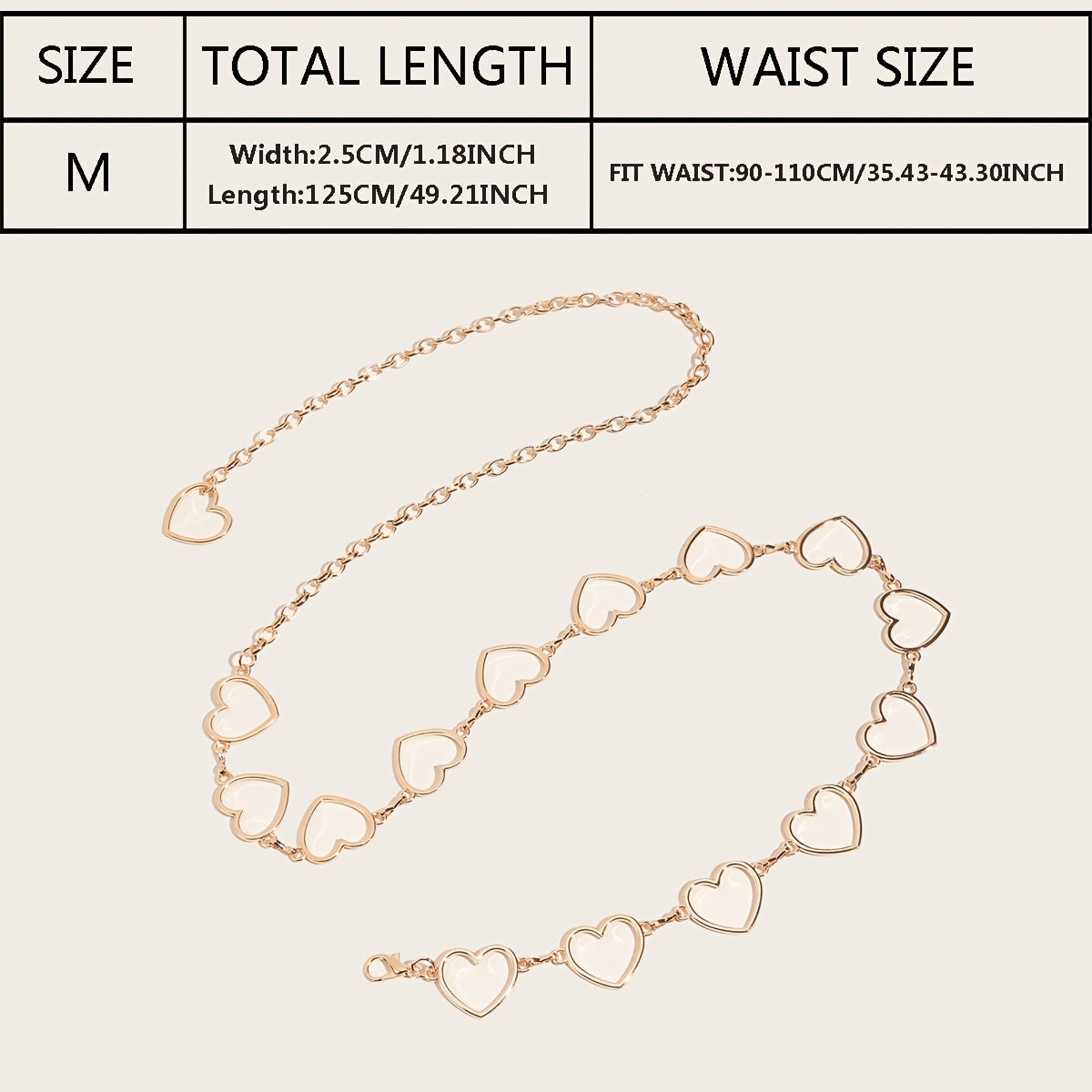 Metal Heart Waist Chain Belts for Women Adjustable Body Waistband