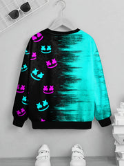 Smiling Face Print Boys Sweatshirt Long Sleeve Top