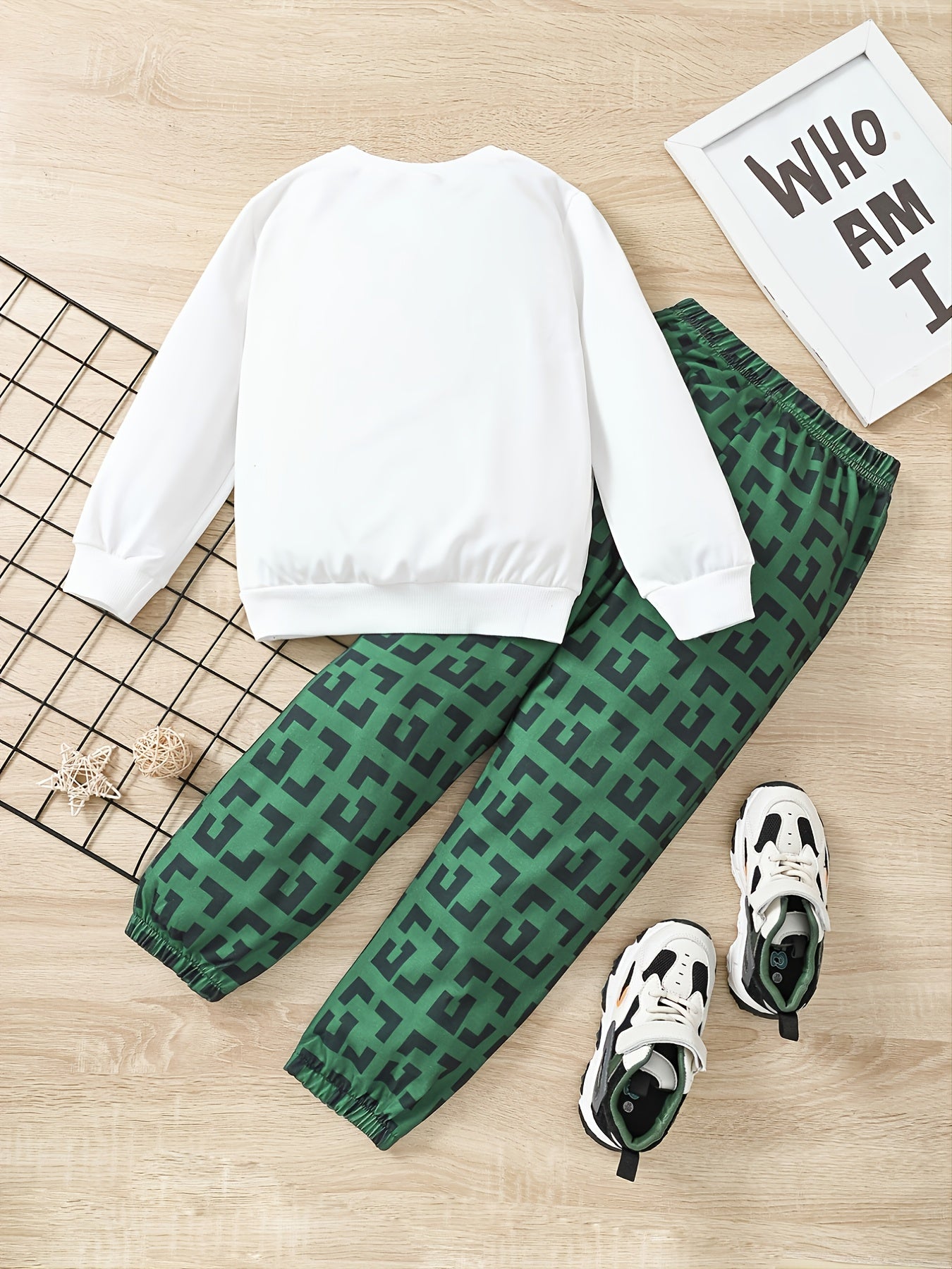 2pcs Boys Bag Print Sweatshirt & Pant Set