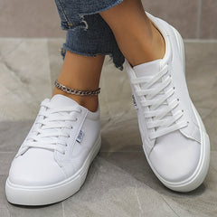 Women's Solid Flat Sneakers Lace up Low Minimalist Casual Shoes