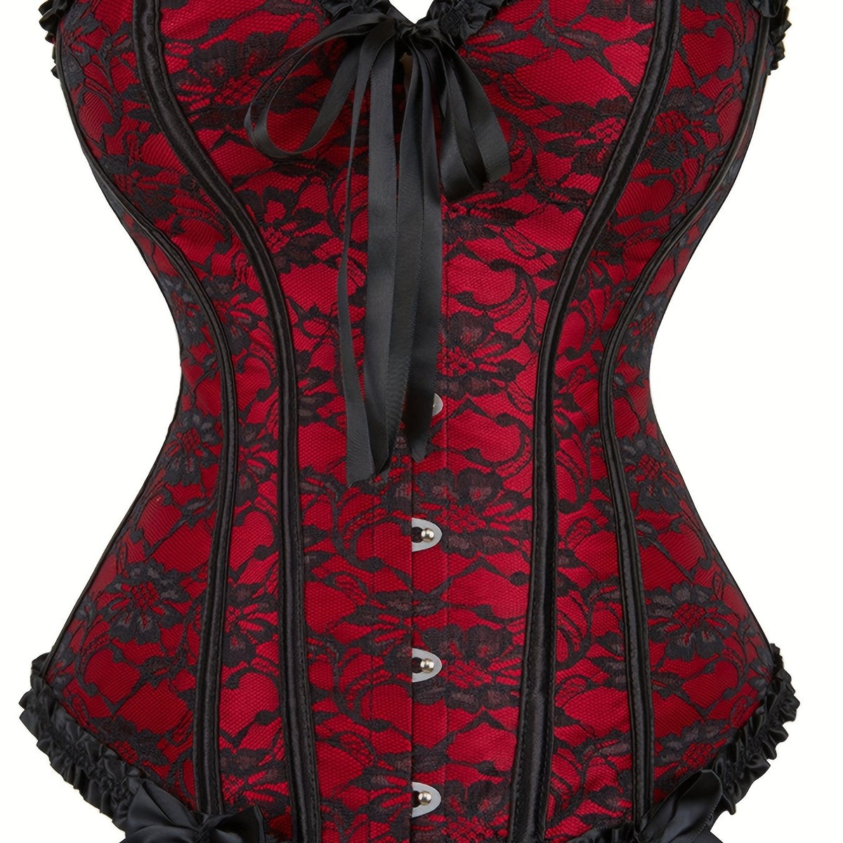 Floral Lace Trim Gothic Corset Waist Cincher Bustier Top