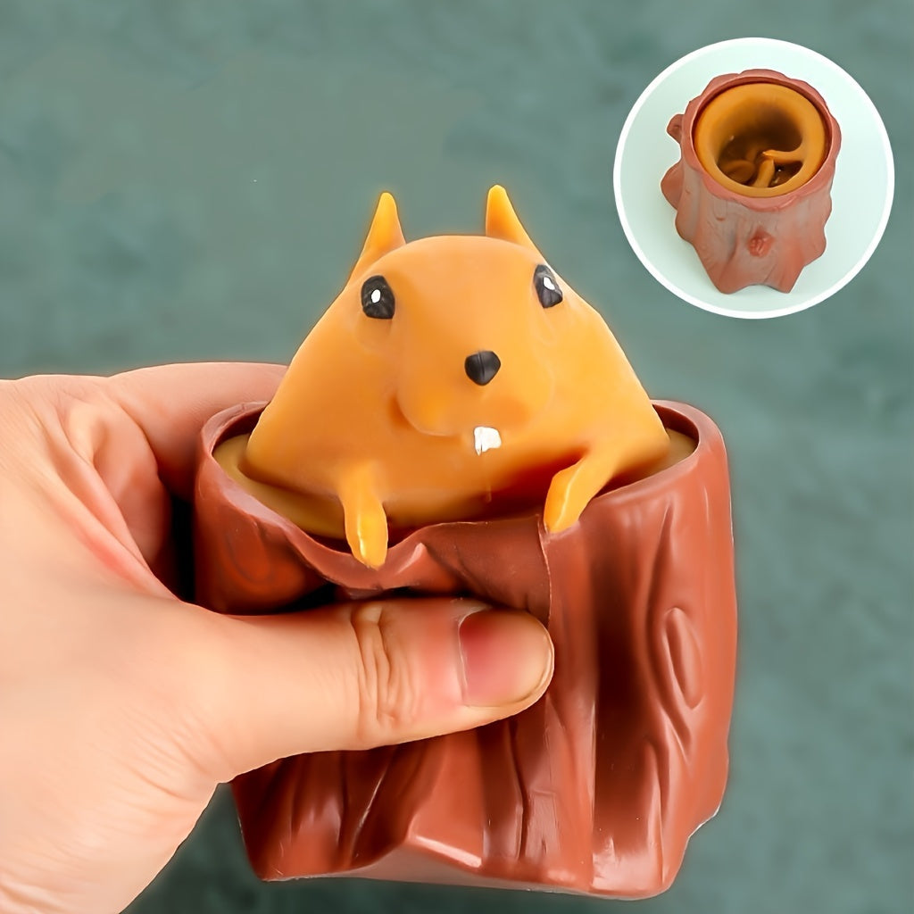 Squirrel Tree Stump Stress Relief Squeeze Toy & Desk Pen Holder
