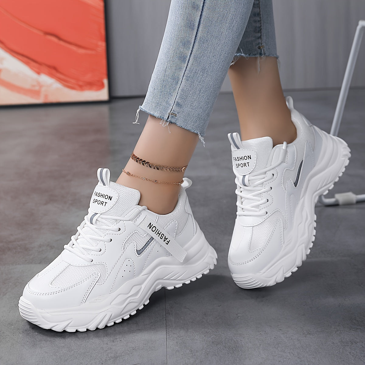 Women's Faux Leather Heighten Chunky Sneakers for Outdoor Sports