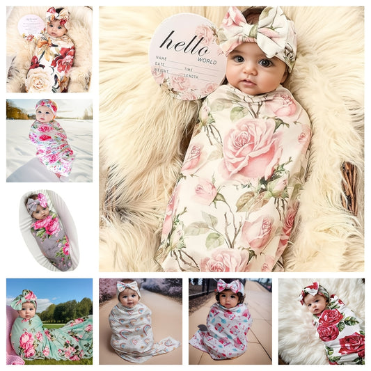 Baby Girl Newborn Receiving Blanket with Headband Set Baby Swaddle