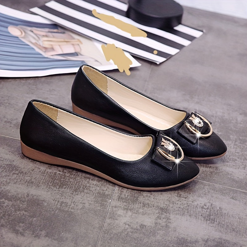 Pointed Toe Flat Shoes with Buckle Bow Slip On Versatile Walking Flats