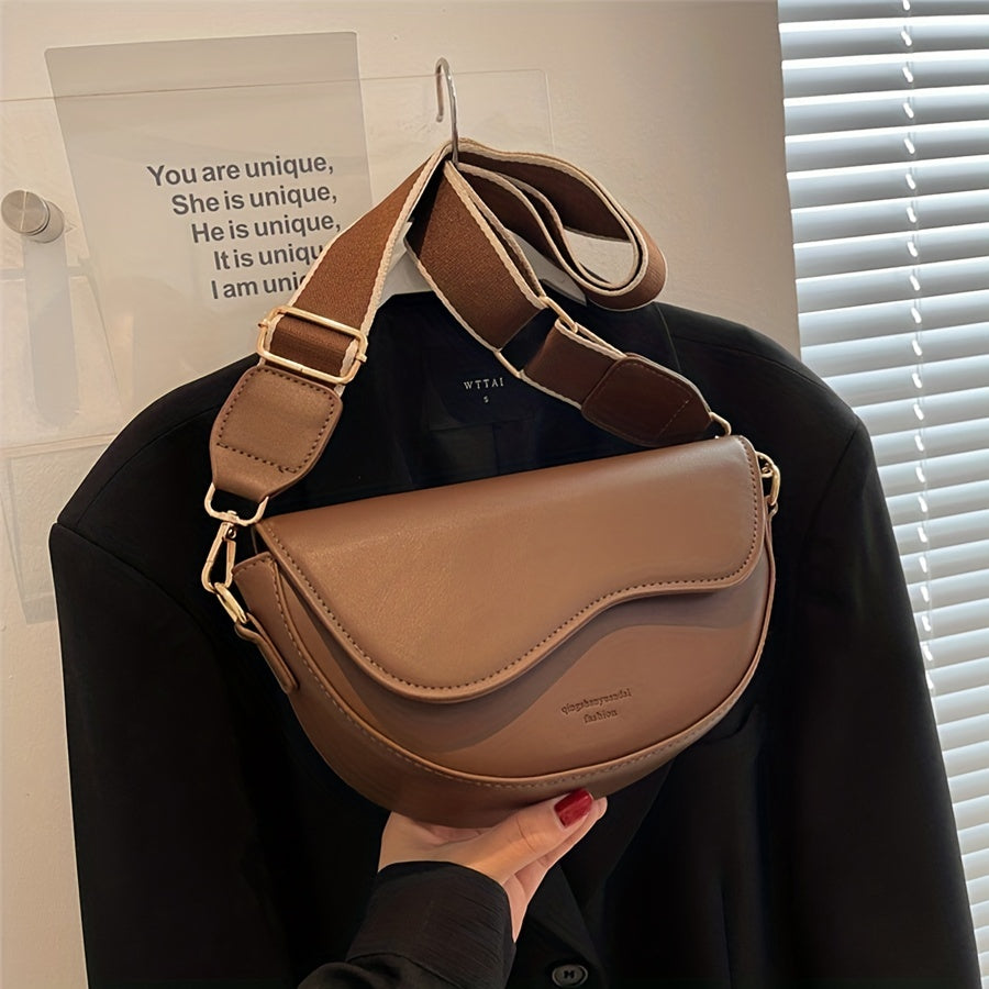 Retro Style Saddle Bag Women Solid Crossbody Versatile PU Leather Shoulder Purse