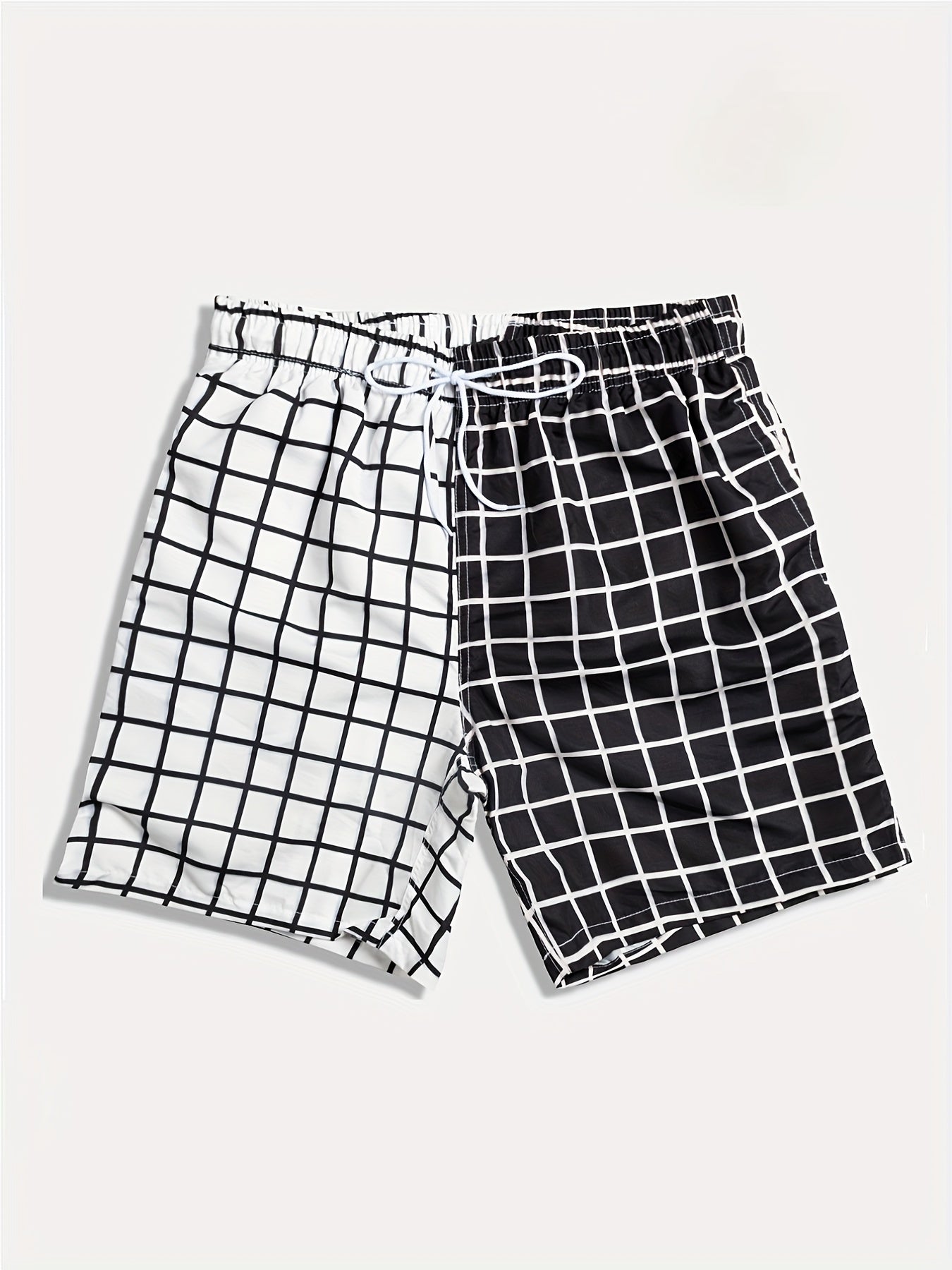 Men's Plaid Pattern Swim Trunk Mesh Lining Drawstring Swimwear Pants