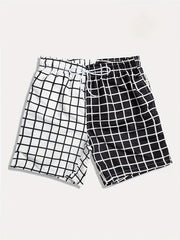 Men's Plaid Pattern Swim Trunk Mesh Lining Drawstring Swimwear Pants