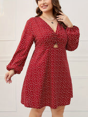  Heart Print Lantern Sleeve Dress