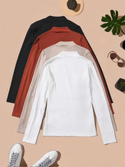 4 Pcs Ribbed Lounge Tops Long Sleeve Crew Neck Women's Loungewear