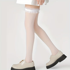 Sheer Mesh Thigh High Stockings Ruffle Over The Knee Socks